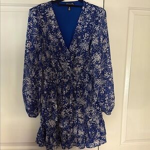 Blue & white ruffle mini dress